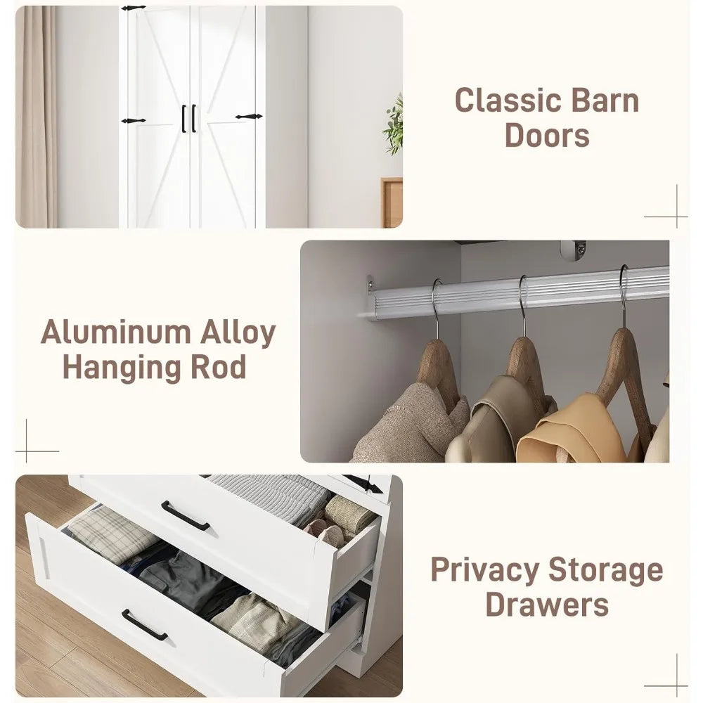 Armoire Closet with Doors and Drawers, with Shelves & Hanging Rod for Clothing