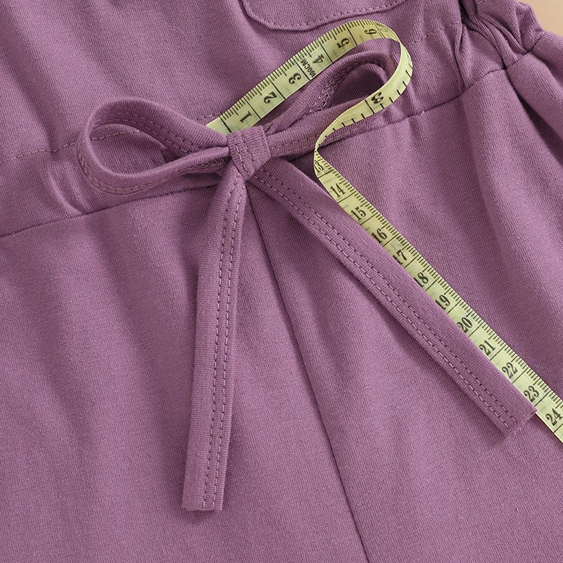 Little Girls Summer Casual Jumpsuit, Sleeveless, Crewneck, Solid Color Drawstring Tank Romper