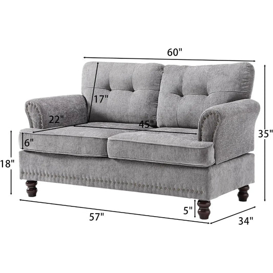 Loveseat with Rivet Accents and Wooden Legs