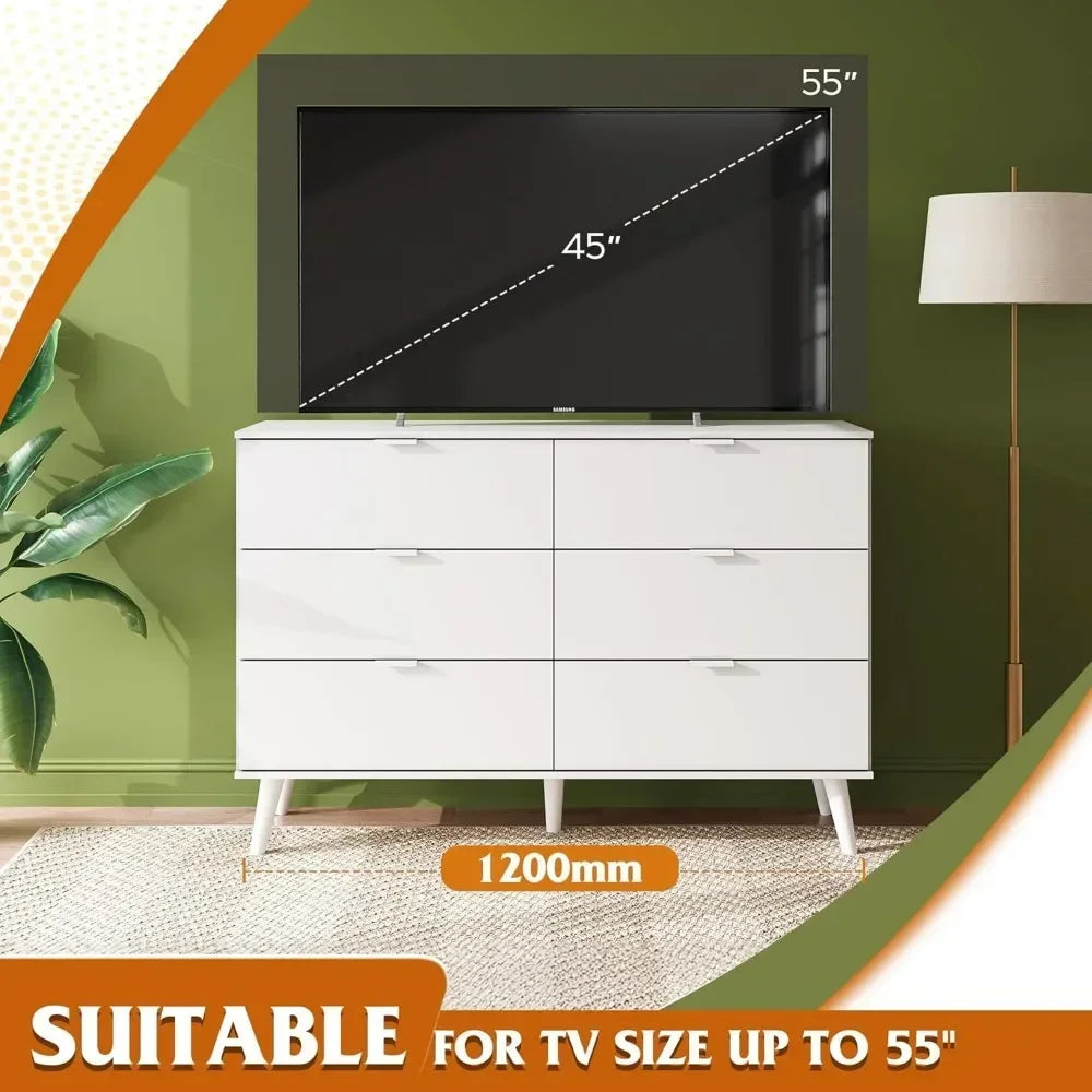 6 Drawer, 47.24'' Wide Wood Dresser with Sturdy Metal Handle