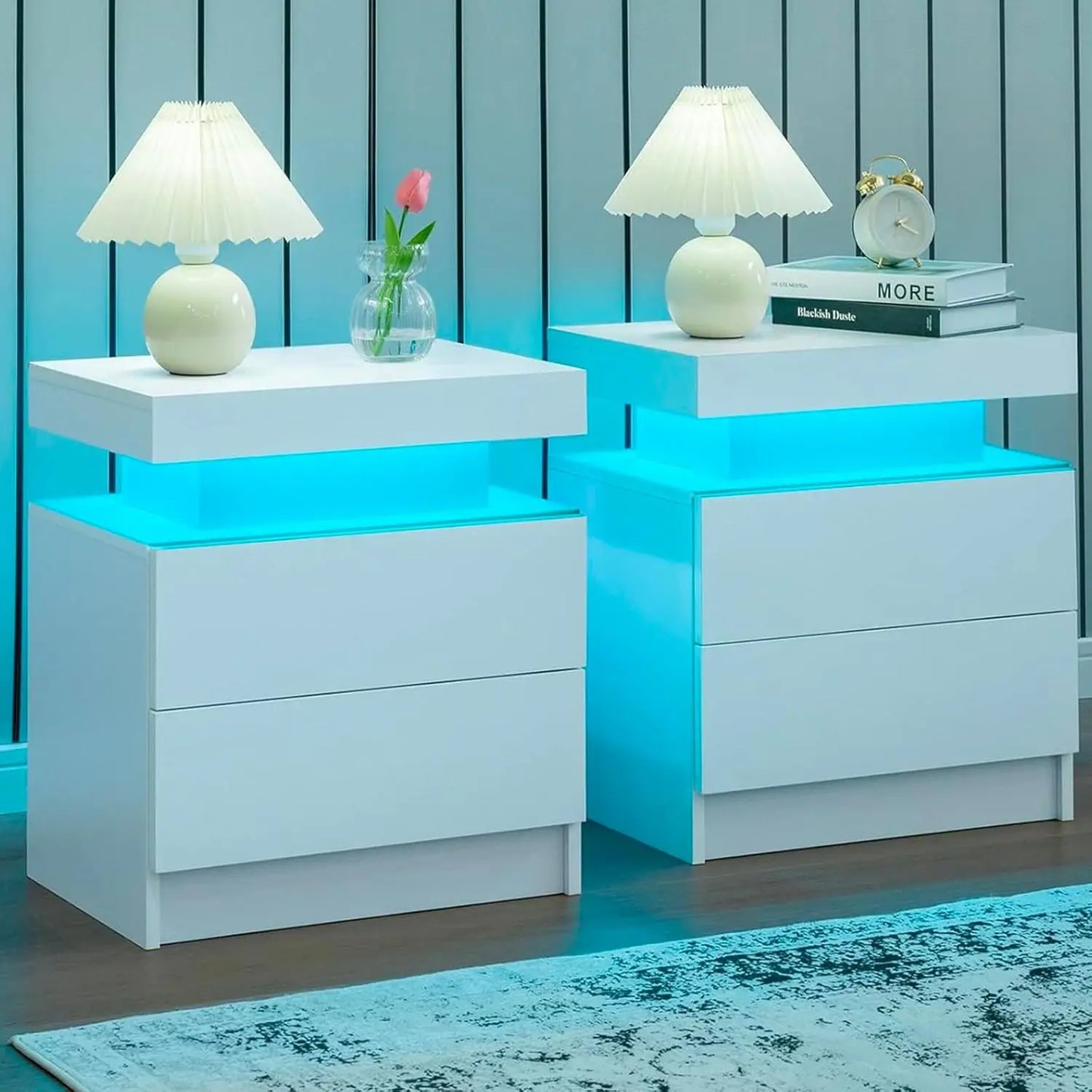 Set of 2 LED side stands with 2 Drawers