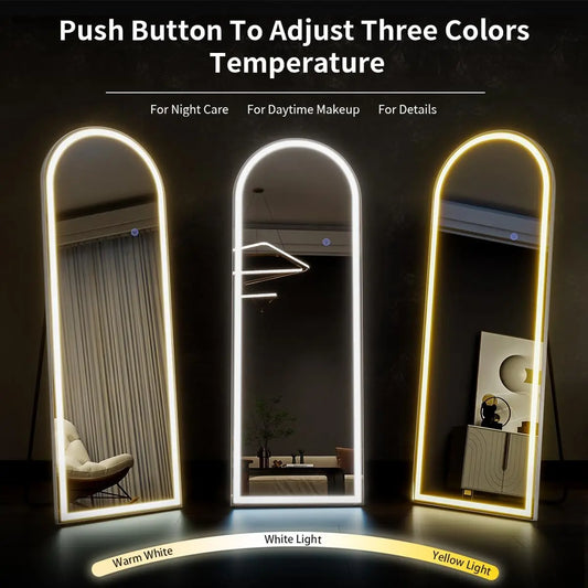 63"x20" Arched Full Length Mirror with Lights