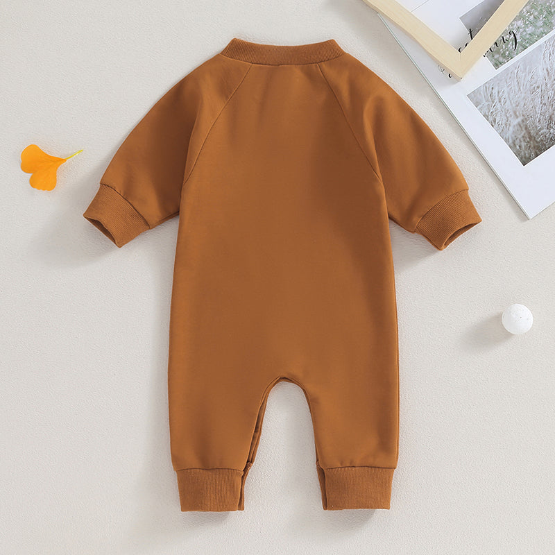 0-12M Newborn Baby Boy Sweatshirt Rompers-Bull Head Letter Print, Long Sleeve Jumpsuit
