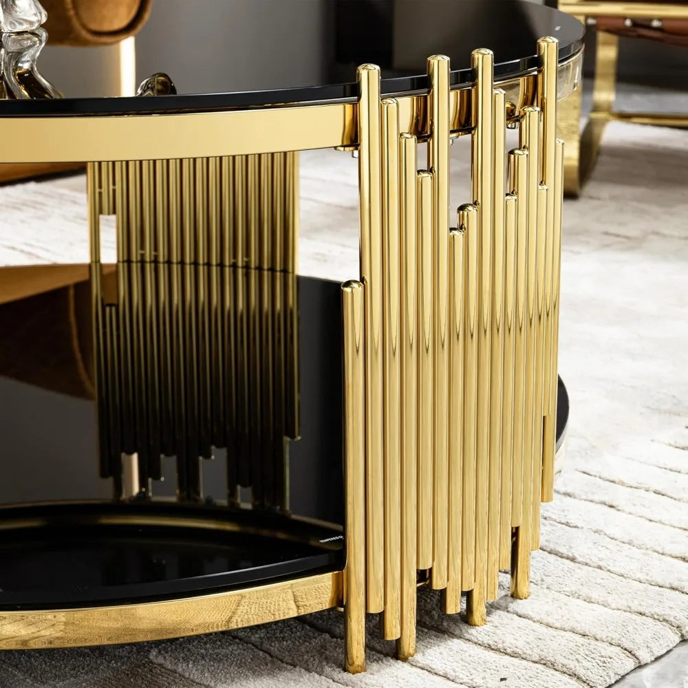 36" Modern Luxury Black Center, Gold Stainless Steel Irregular Leg Table