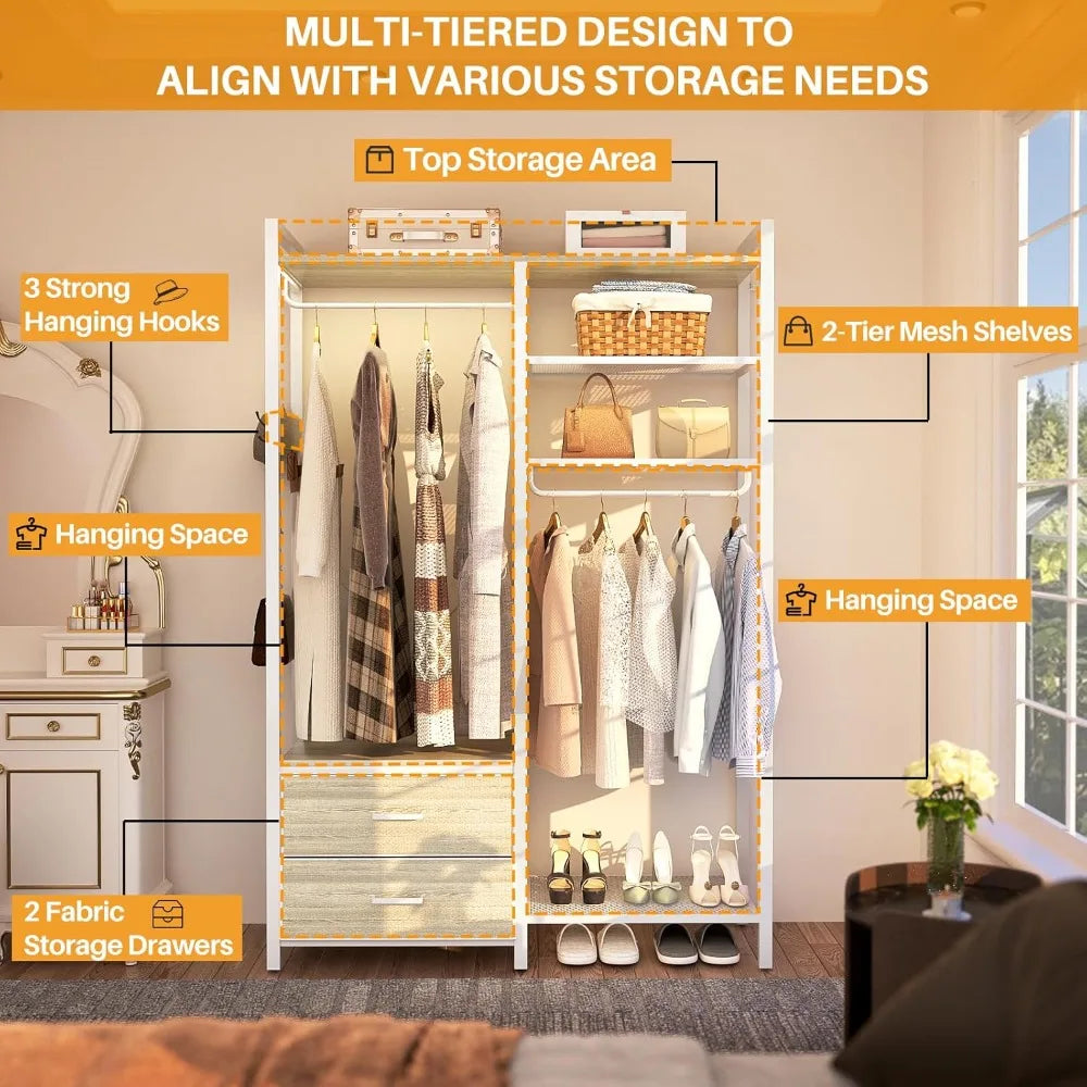 78.7'' Clothes Rack with 2 Drawers, Shelves