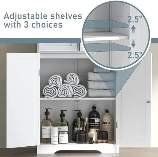 67" Freestanding Storage Cabinet with Glass Door and Adjustable Shelves