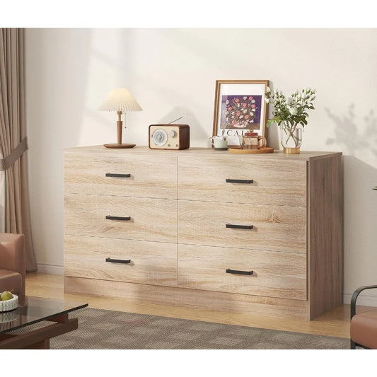 6 Drawer Double Dresser, with Deep Drawers, TV Stand Large Storage Organizer