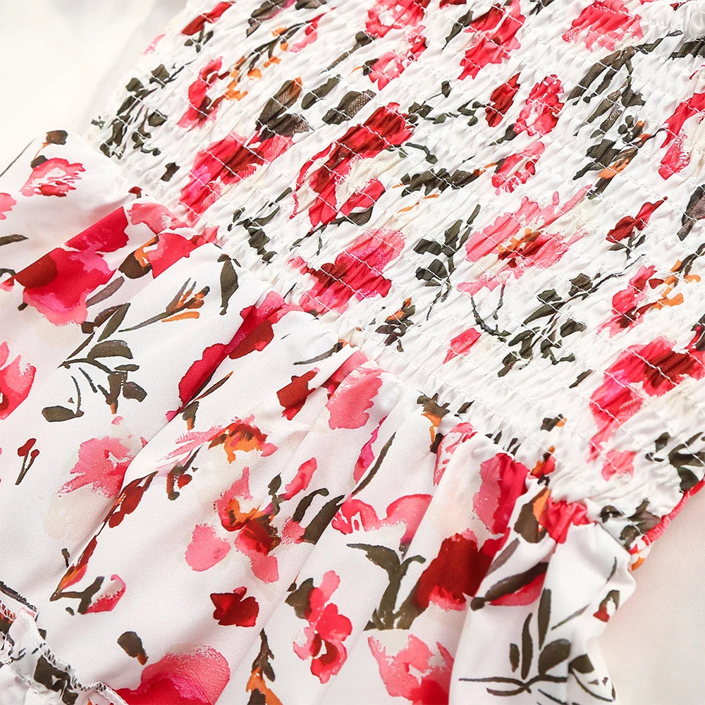 Sweet Dress Mommy And Daughter Matching Outfit, Square Collar, Fashion Print, Ruffle Sleeve