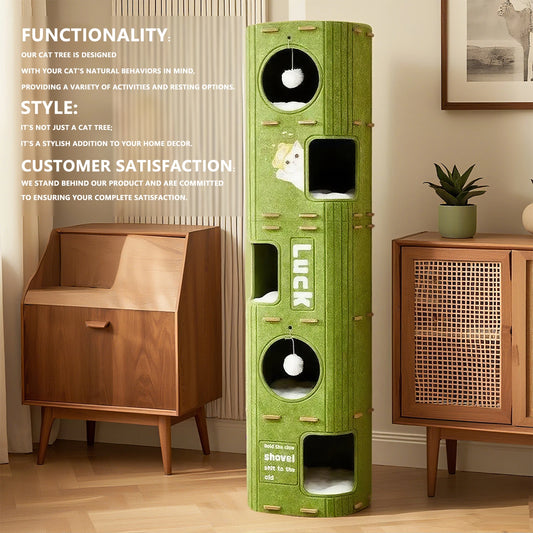 Three-Story Felt Cat Tree, With Scratching Boards And Comfortable Caves