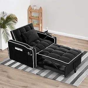 3 in 1 Convertible Sleeper Chair Bed with USB Ports, Cup Holder and Phone Stand