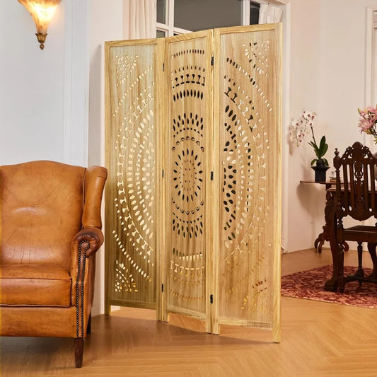 Wood Carved Wall Divider Folding Portable Partition Screen