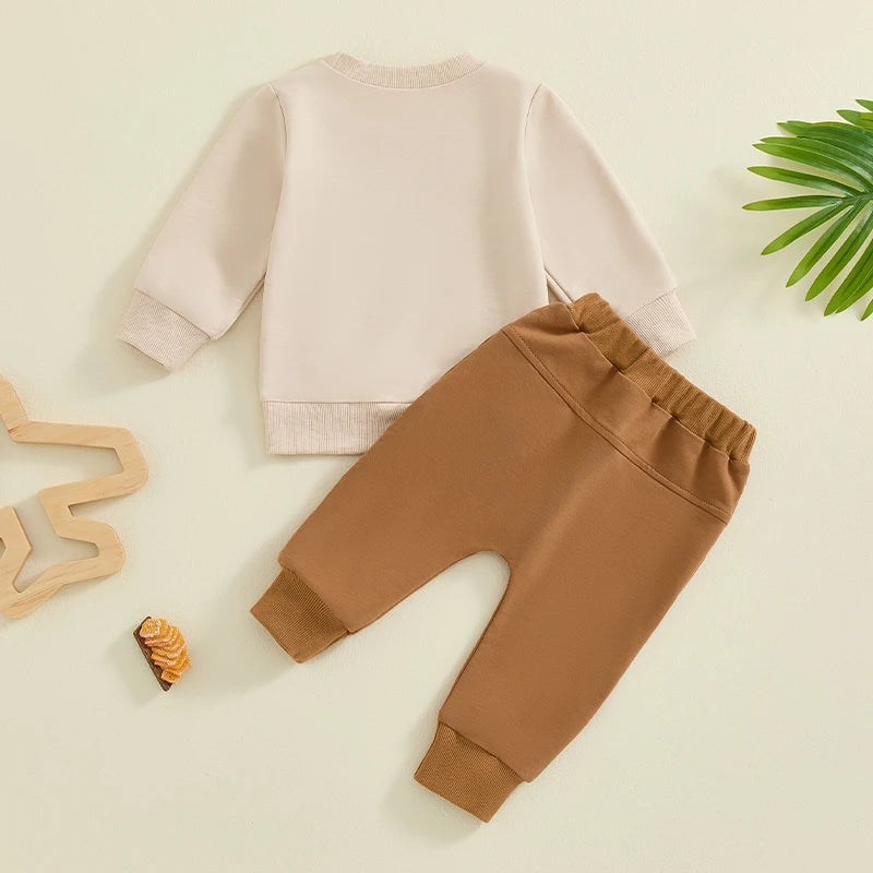 2 Piece Outfit 6MO-3T Boy Fall Clothes, Letter Print Long Sleeve Sweatshirt and Elastic Pants