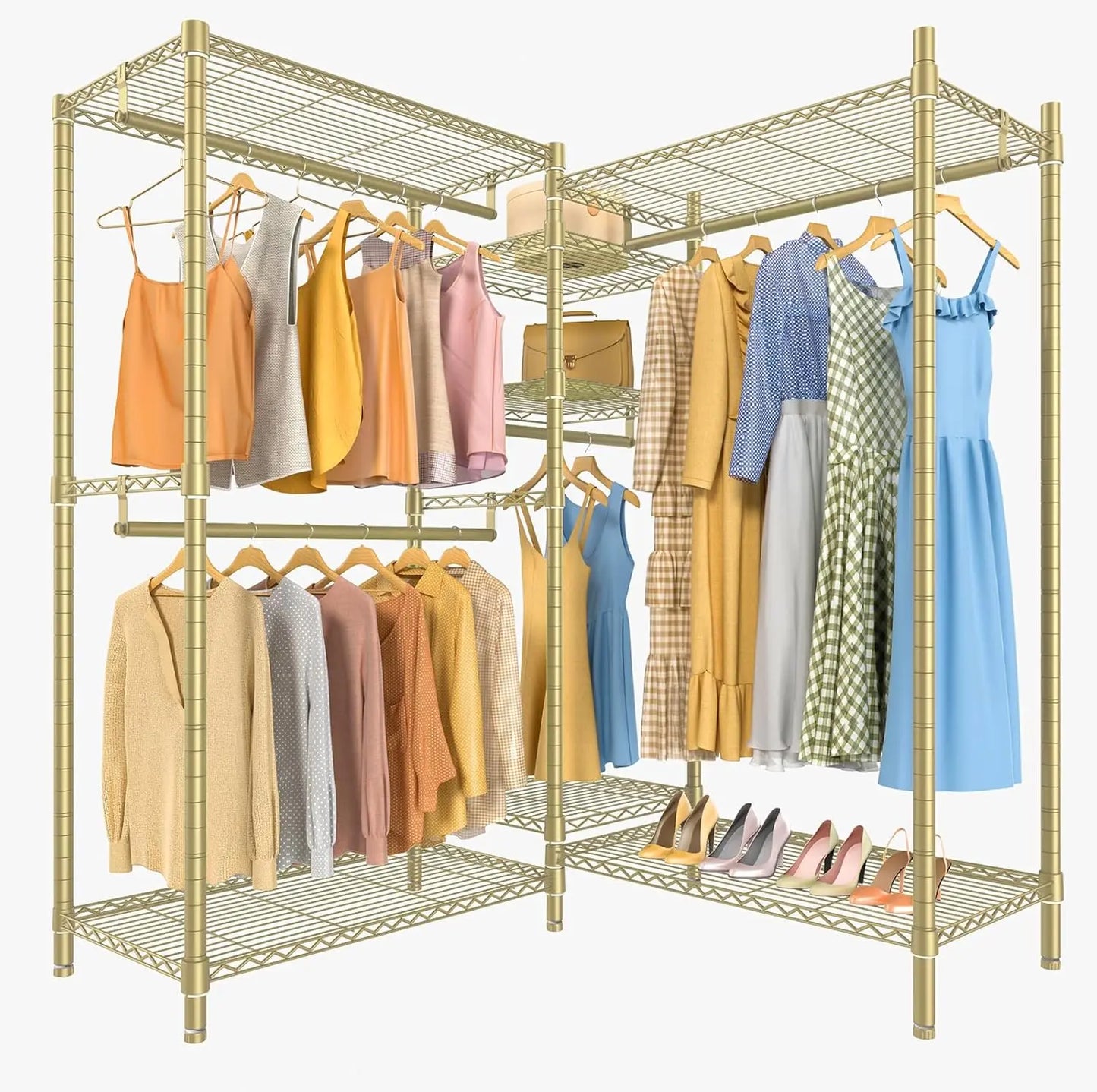 L Shaped Clothes Rack Heavy Duty Clothing Rack for Corner, 5-Tier Wire Garment Racks