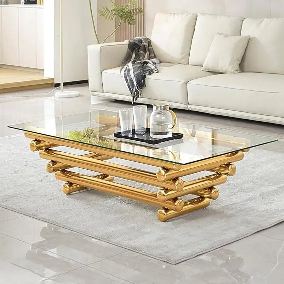 55" Rectangular Tempered Glass Top with Stainless Steel Legs