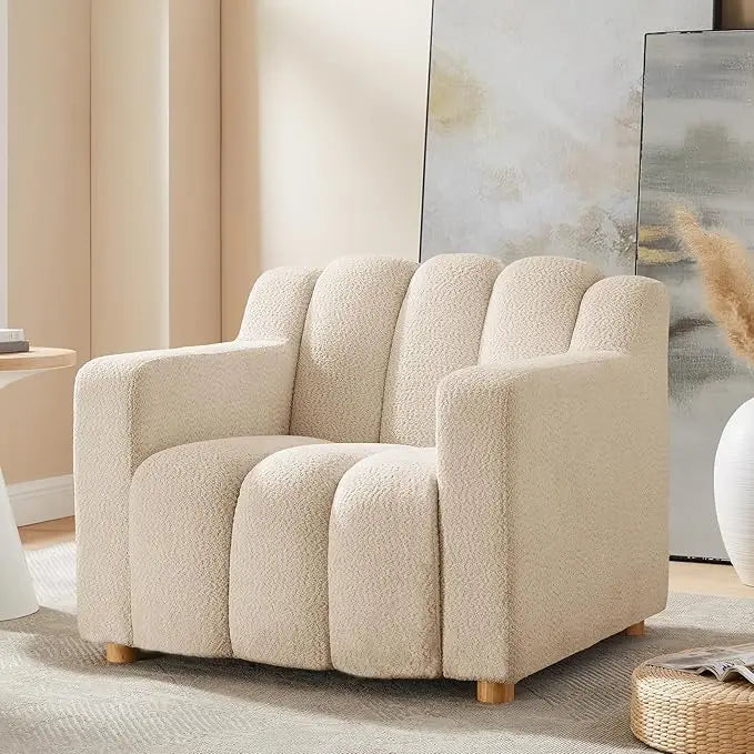 40" Comfy Boucle, Deep Seat and Wide Arms, Upholstered Armchair