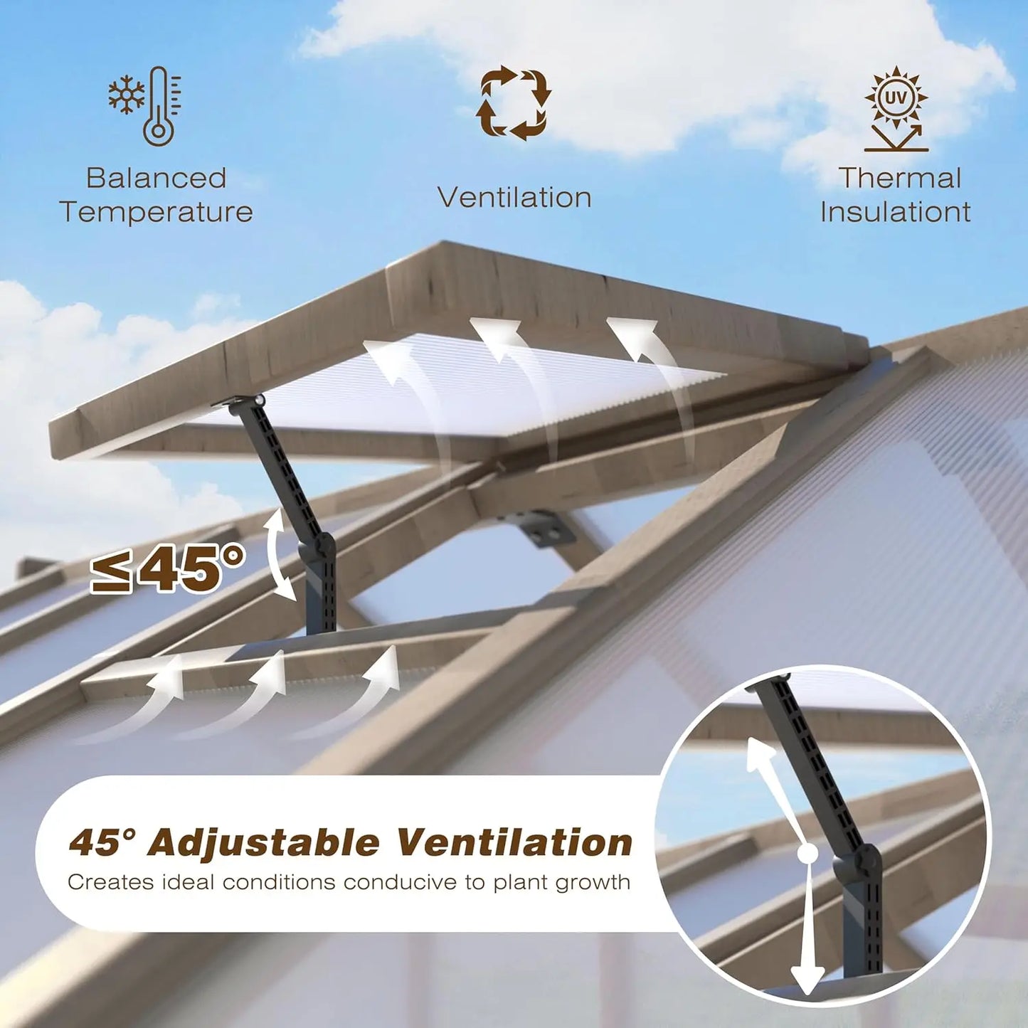 6x10 FT, 6MM Thick Polycarbonate Panel, Wooden Walk-in Greenhouse Kit with Lockable Door