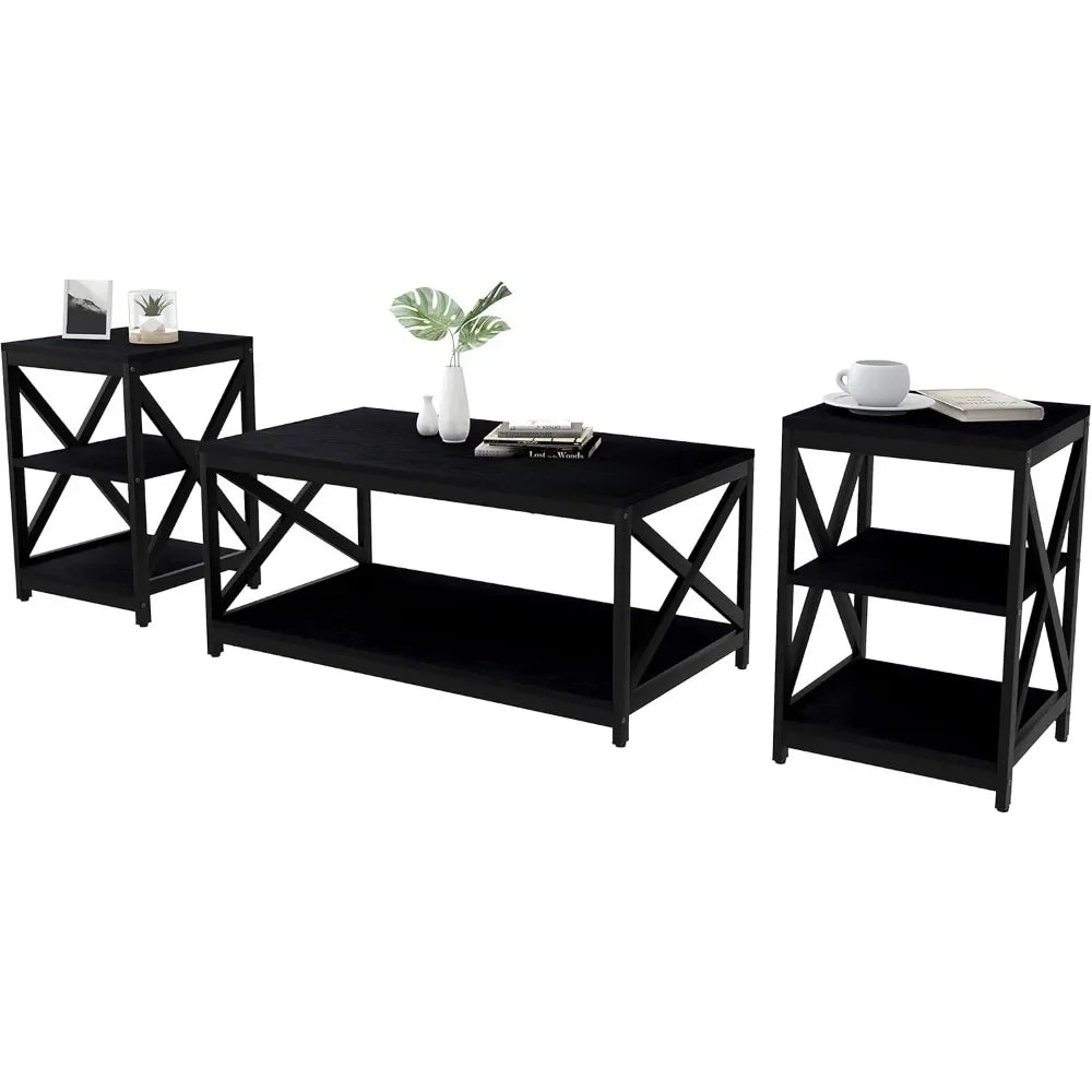 Industrial X-Design Coffee Table and 2 End Side Tables
