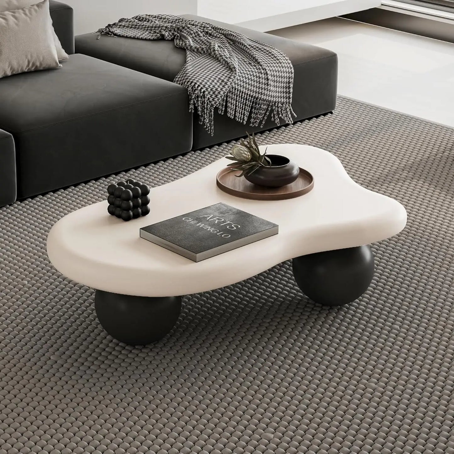 40" Black Modern Coffee Table with 3 Ball Legs