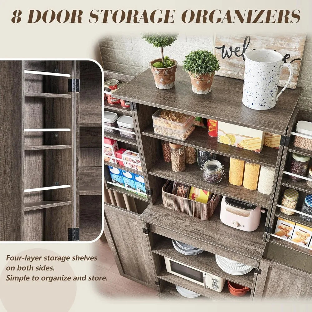 72" Farmhouse Kitchen Pantry Cabinet with Door Organizer & Adjustable Shelves