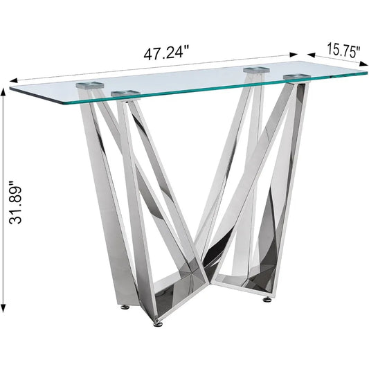 47 inch Glass Console Table with Stainless Steel Frame