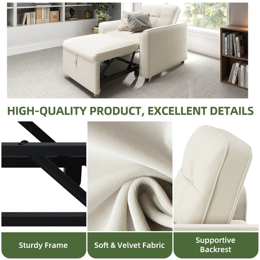 3-in-1 Convertible Velvet Fabric Chair with Button Tufted Backrest