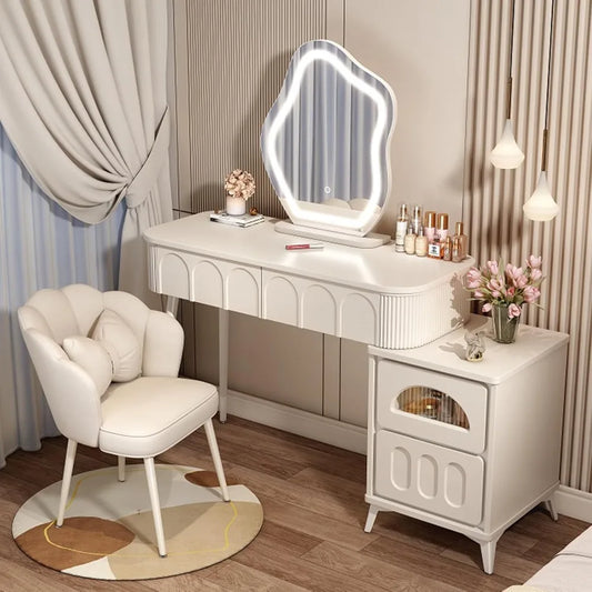 39" Vanity/Desk with Storage Cabinets and 2 Drawers, Lighted Mirror and Stool