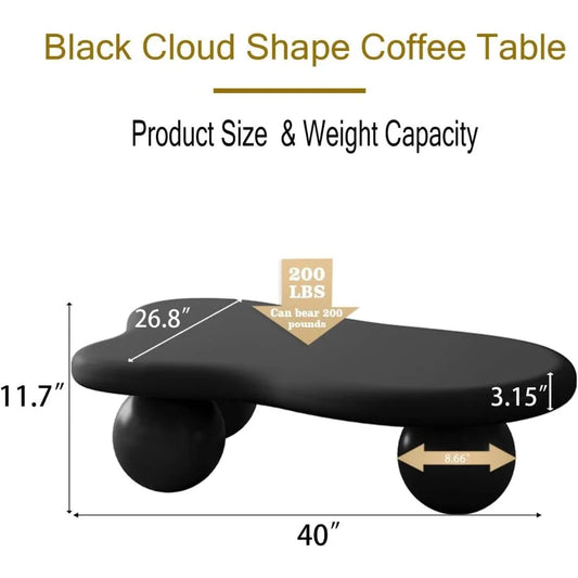40" Black Modern Coffee Table with 3 Ball Legs