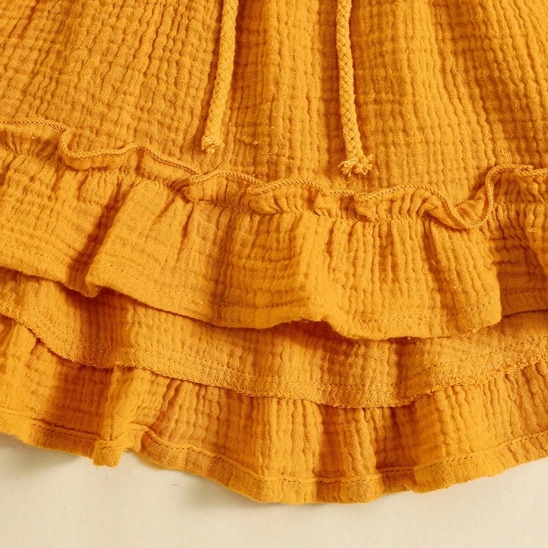 6 MO-4Y Girl Summer Dress, Casual Sleeveless, Square Neck, Belted Dress