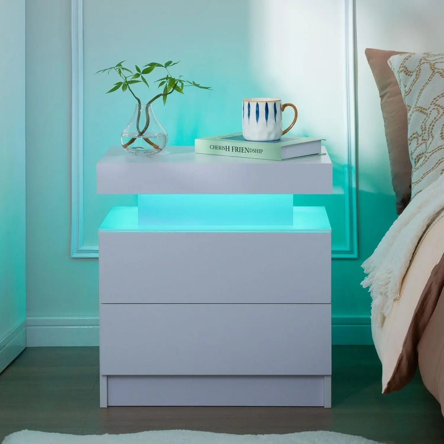 Set of 2 LED side stands with 2 Drawers