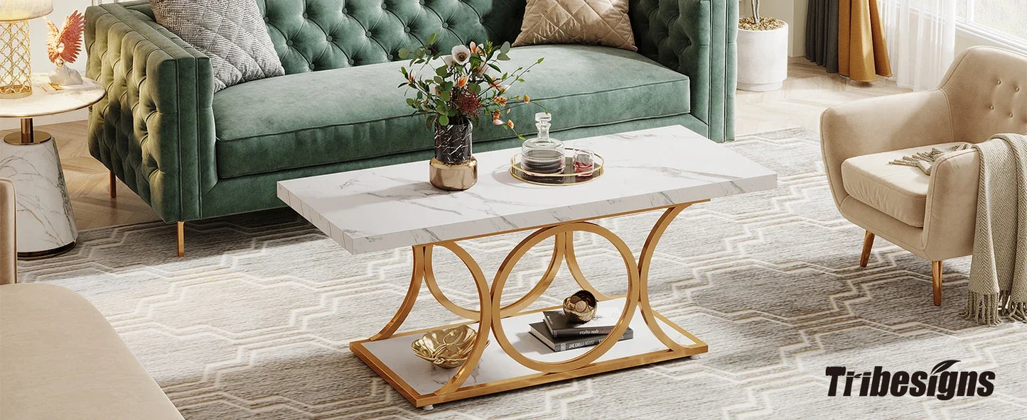 47.24-inch 2-tier Faux Marble Wood Coffee Table
