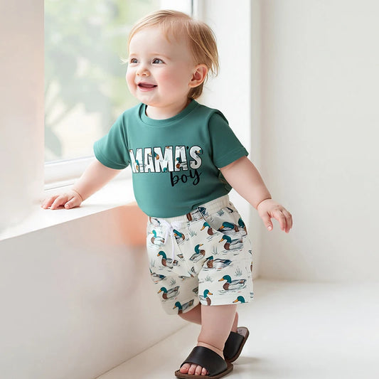 12M-4Y Boys Summer Shorts Sets, Short Sleeve, O Neck, Letter Print Tops and Duck Print Shorts Sets