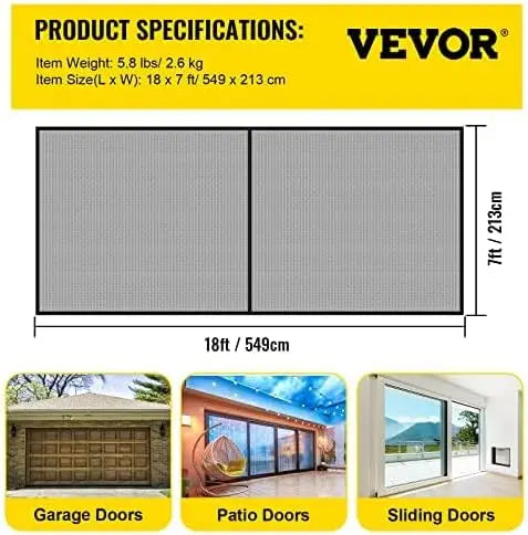 Garage Door Screen, 18 x 7 ft for 2 Cars, 5.8 lbs Heavy-Duty Fiberglass Mesh for Quick Entry with Self Sealing Magnet &Weighted