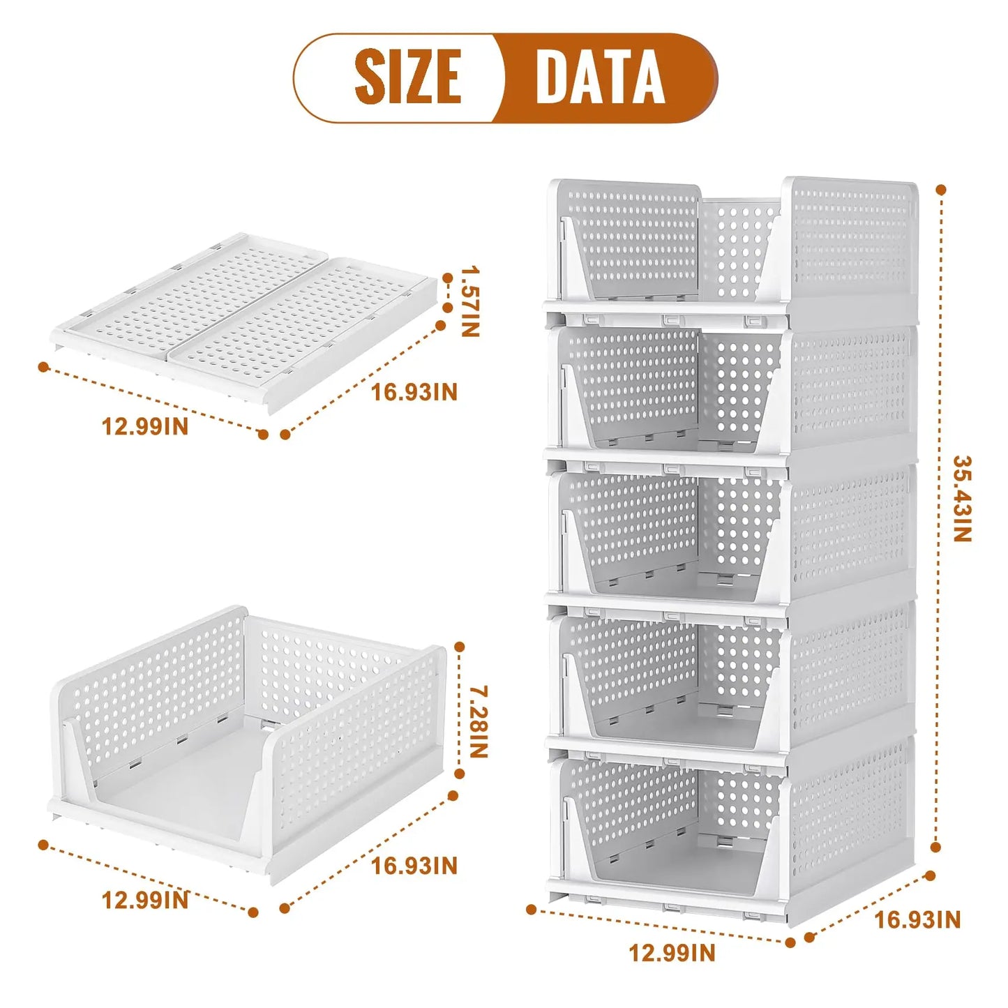 5 Pack Stackable Plastic Storage Bins