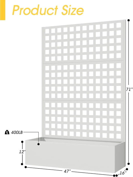 Metal Planter Box with Trellis, 71"x 47"x 16" (black or white)