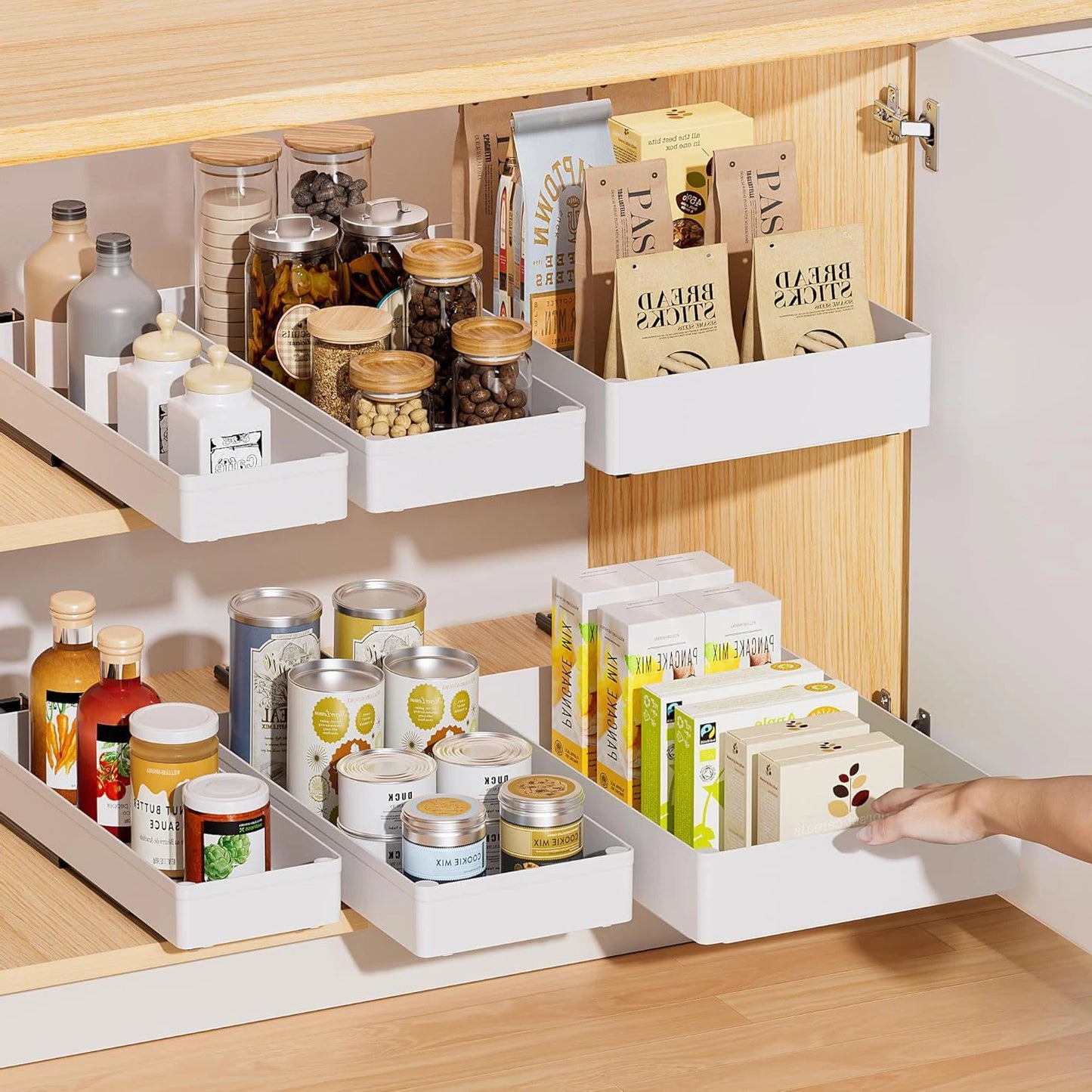 3pcs/set Kitchen Storage Drawer Sliding Rail Pull-out Cabinet Storage Rack