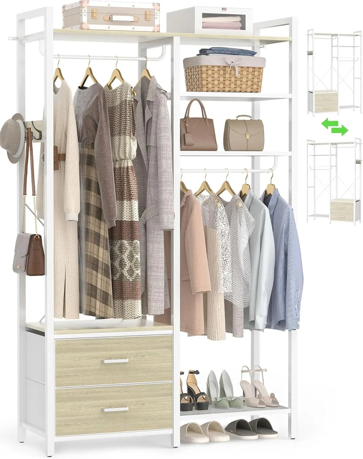 78.7'' Clothes Rack with 2 Drawers, Shelves