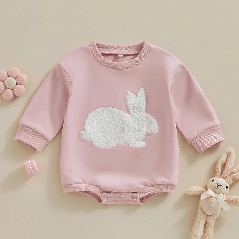 0-18MO Baby Girl/Boy Easter Bunny Embroidery Sweatshirt, Long Sleeve, O-neck Jumpsuit