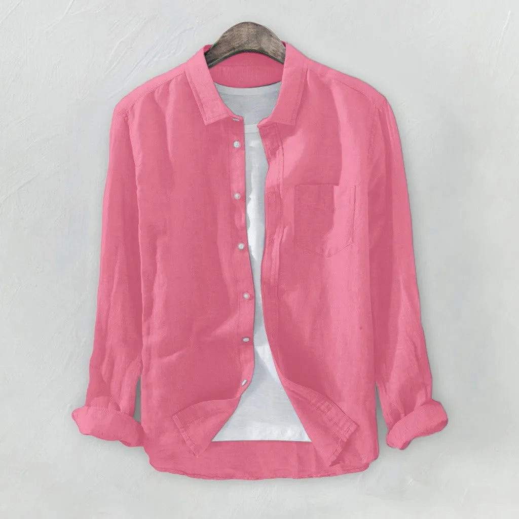 Plus Size Shirts For Men, Baggy, Solid Color, Button Blouse With Pockets