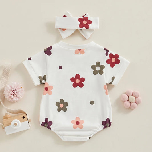 3-18 mo. Baby Girl Floral Jumpsuit w/Headband