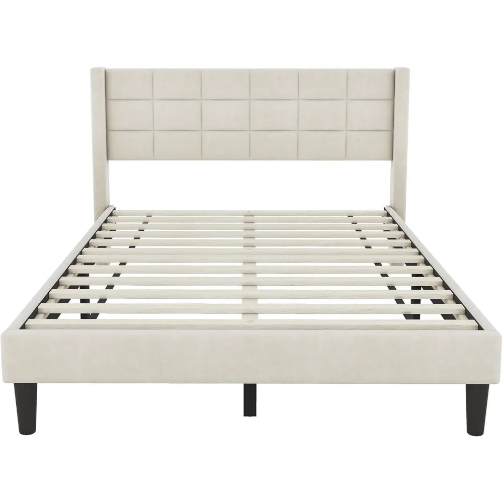 Upholstered Platform Bed Frame with Stitching Design Headboard, Noise-Free, No Box Spring Needed