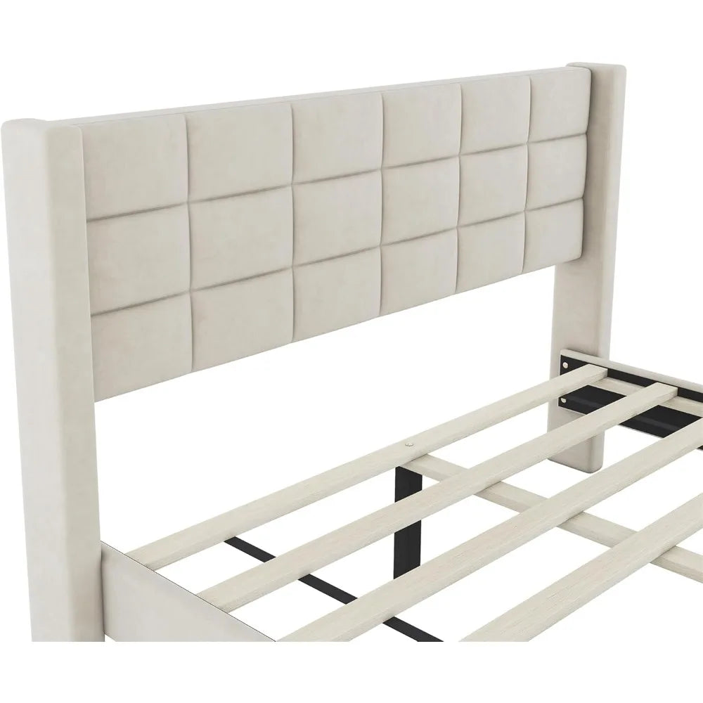 Upholstered Platform Bed Frame with Stitching Design Headboard, Noise-Free, No Box Spring Needed