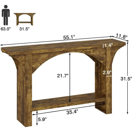 55 Inches 2 Tier Farmhouse Entryway Table