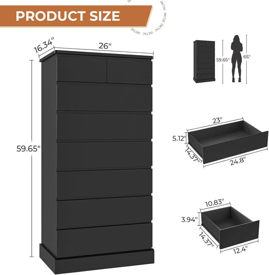59.6" Tall Dressers & Chests of 8 Drawers, Modern Wood Closet Organizer