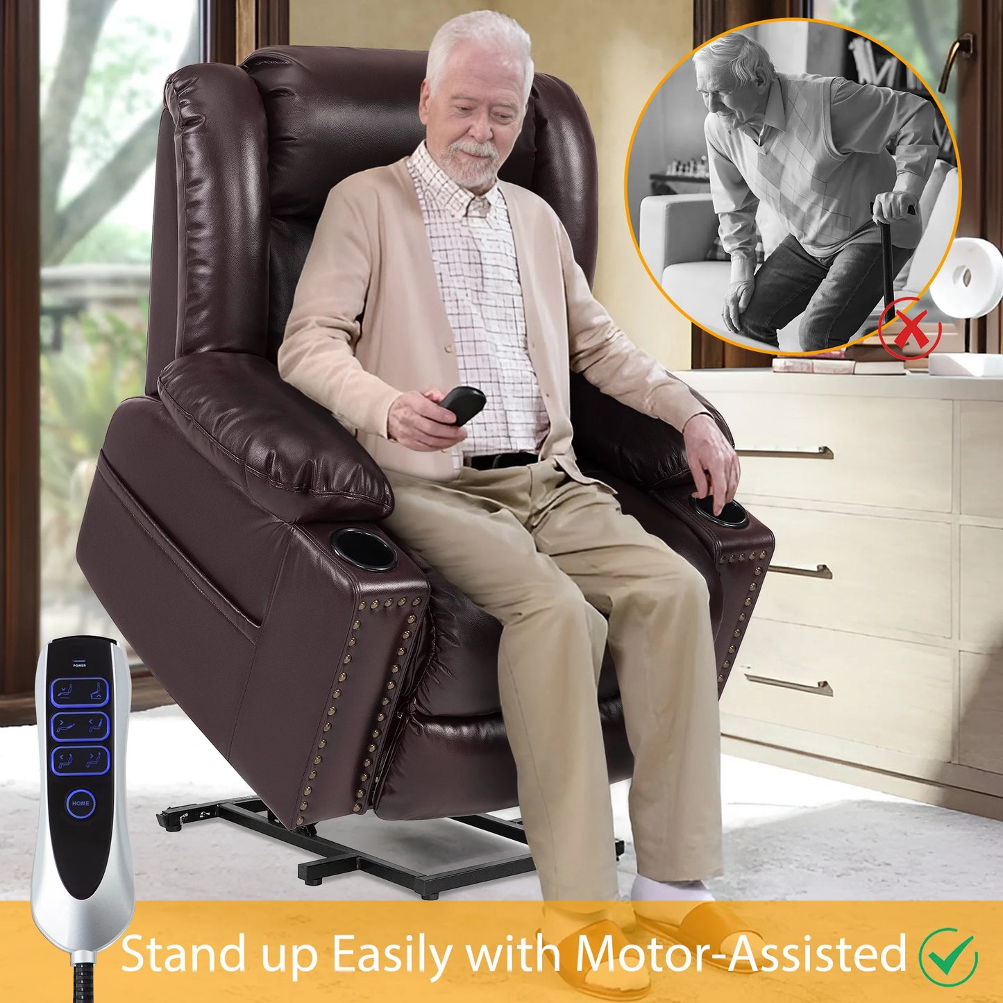 Large Faux Leather Power Lift Chair Recliner with Power Headrest