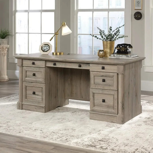 Executive Desk, L: 65.12" x W: 29.53" x H: 29.61", Split Oak finish