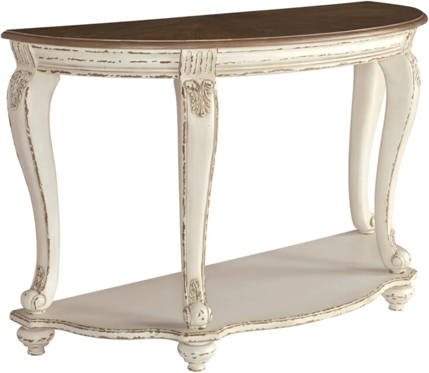 French Country Semi-Circle Console Table, White & Brown