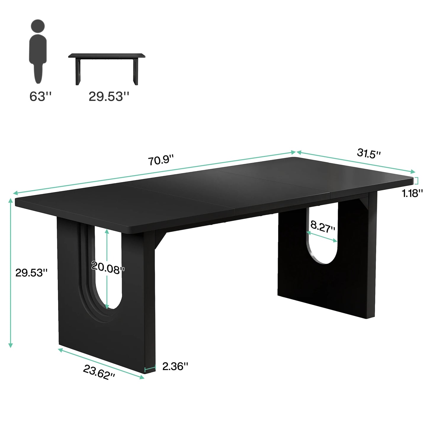 71" Large Kitchen Dining Table with Wood Pedestal Base, Seats 6-8