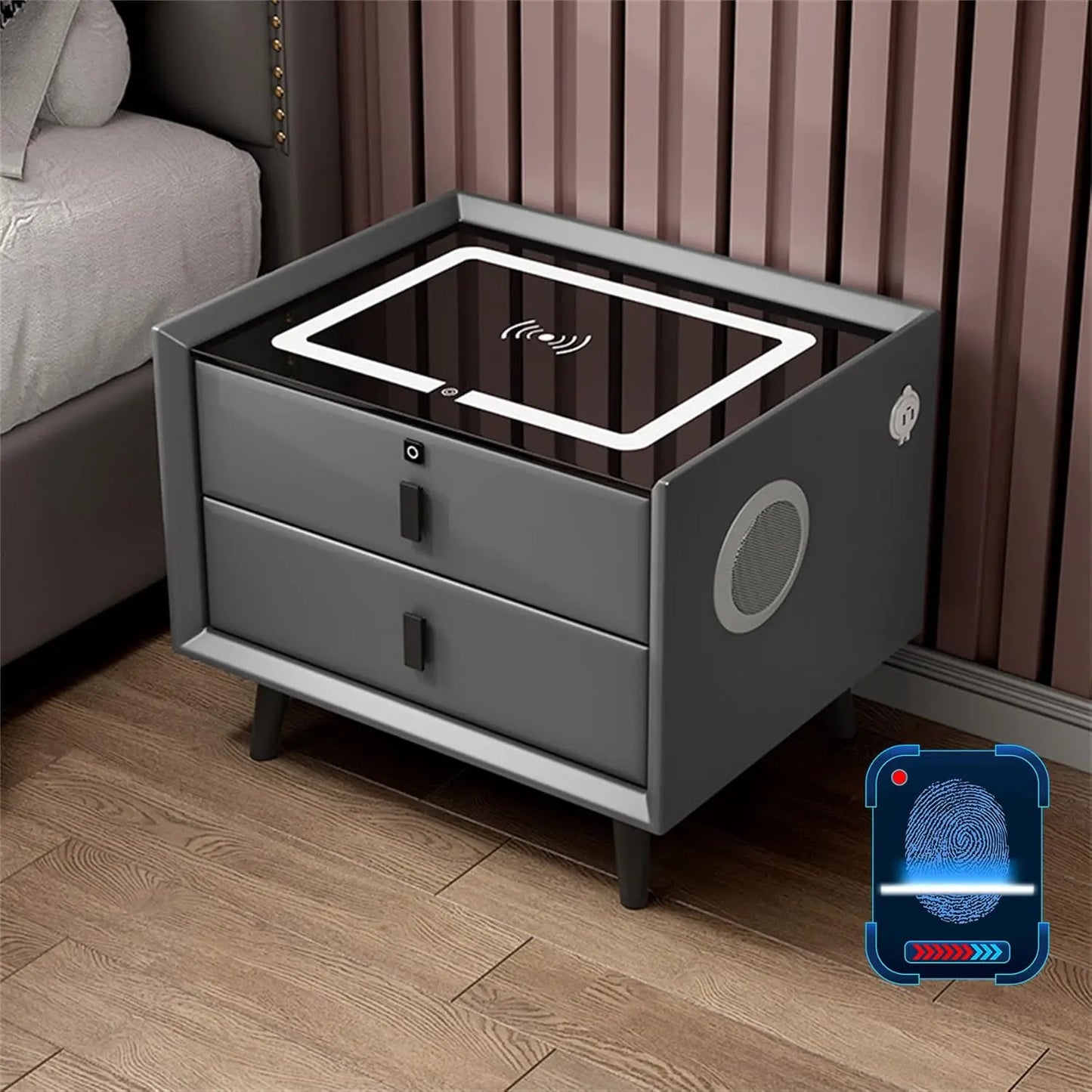 Smart Side stand with Fingerprint Lock and Adjustable LED Lights with USB and Type-C Port
