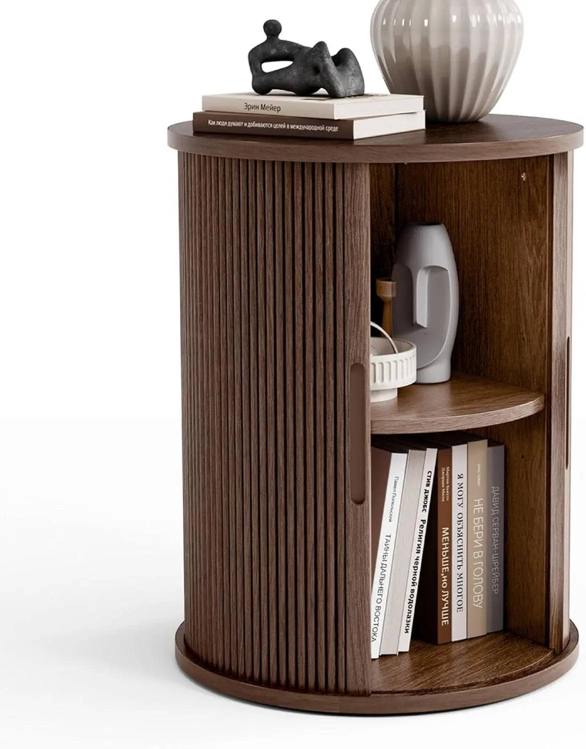 Tall Side Table with Sliding Tambour Door and Storage Shelf