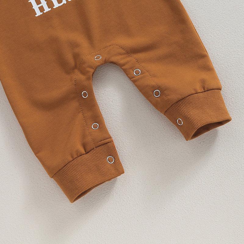 0-12M Newborn Baby Boy Sweatshirt Rompers-Bull Head Letter Print, Long Sleeve Jumpsuit